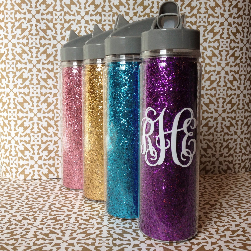 Glitter Water Bottle Personalized Monogram 18oz Double Wall