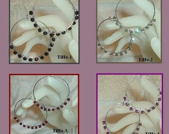 SALE-Hypoallergenic, Titanium Hoop Earrings with beautiful 4mm Swarovski crystals. 1 1/2" & 1 3/4" Hoops in several colors.