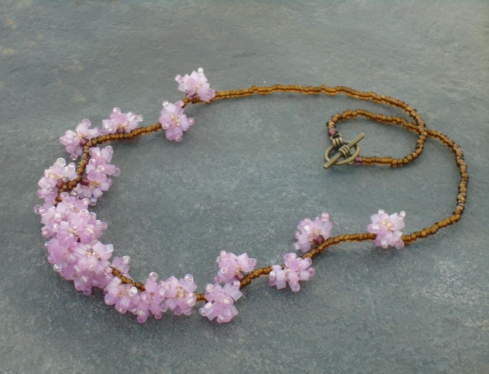 Japanese Cherry Blossom Necklace Seed Bead Flower Necklace