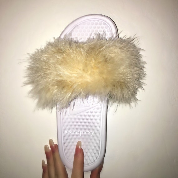 White Bottom Nike Fur Slides custom by ShopIcxy on Etsy