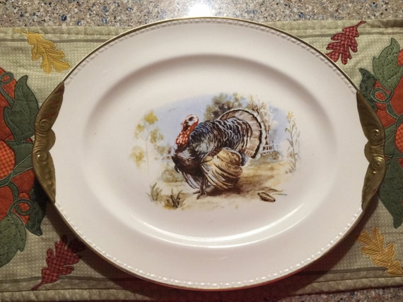 Vintage Homer Laughlin Turkey 22k gold Platter