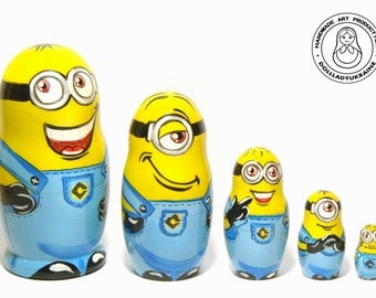Minions Nesting Dolls 11 cm, Kids Gift, Matryoshka Doll 5pcs, Funny Gifts, Kids Room Decor, Despicable Me