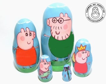 Peppa Pig Nesting Dolls 11 cm 4,3", Kids Gift, Matryoshka Doll 5pcs, Funny Gifts, Kids Room Decor, Gift for Kids, Toddler Gift, Peppa