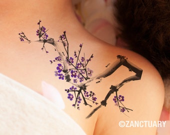 Watercolor Tree Temporary Tattoo Plum Blossom Fake Tattoo Large Floral Tattoo Sleeve Arbre Baum Albero Faux Tatouage Temporaire ZANCTUARY