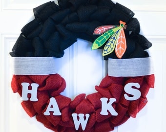 Blackhawks Inspired Wreath, Hockey Wreath, Sports Wreath, Hawks Inspired Wreath, Chicago Blackhawks Inspired Wreath, Blackhawks Decor