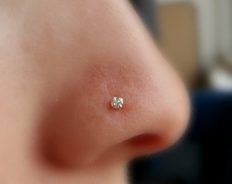 Tiny Nose Stud , Sterling Silver Nose Stud , 24 gauge , 2mm CZ Crystal Nose Stud , Nose Piercing