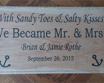 Customizable Wooden Sign: Sandy Toes & Salty Kisses