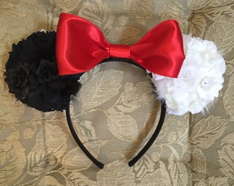 Cruella de Vil/ Dalmation Inspired Floral ears( Double-Sided)