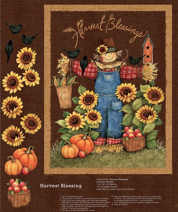 Harvest Blessings Cotton Fabric Panel Pillow Wall hanging