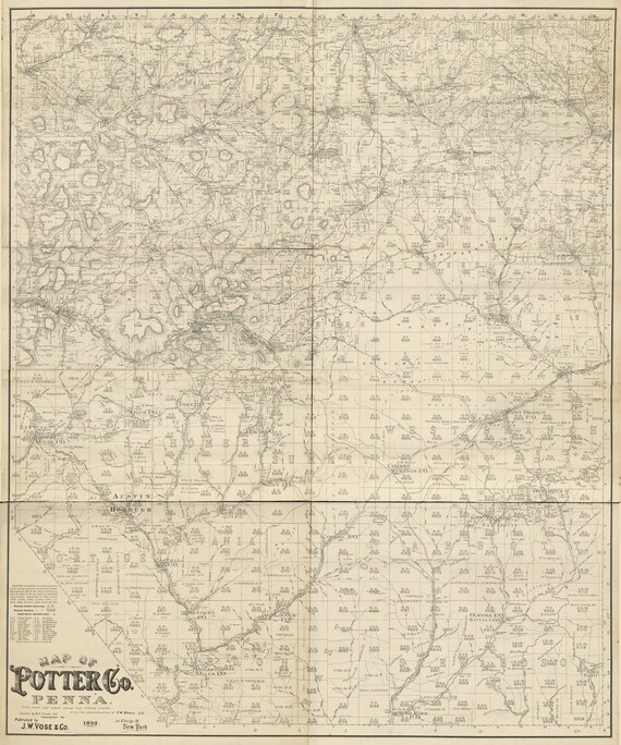 1893 Farm Line Map of Potter County Pa from actual surveys