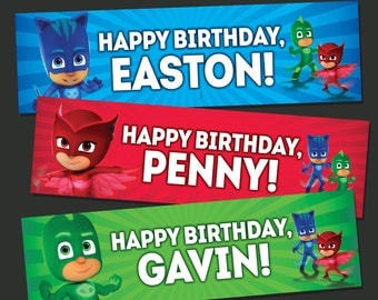 PJ Masks Banner - PJ Masks Birthday Banner - Owlette, Catboy, Gecko