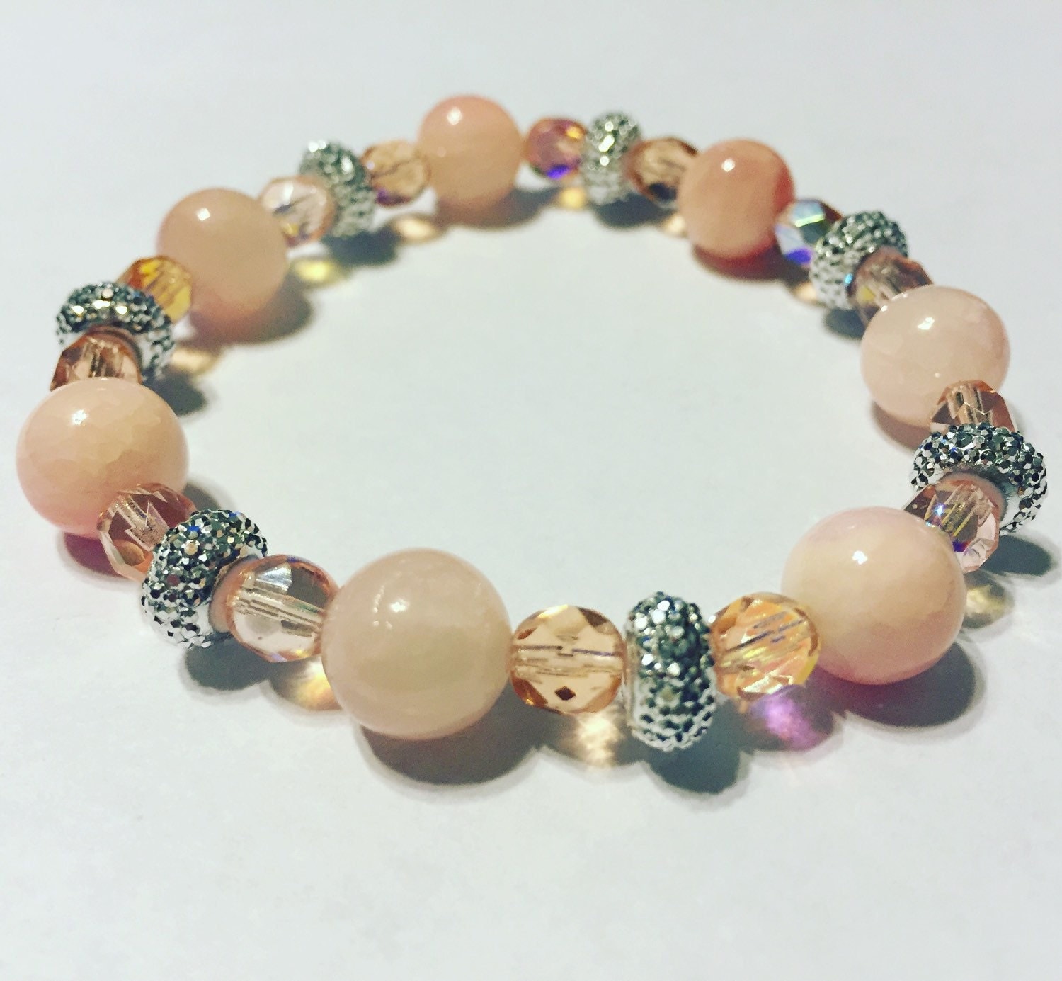 Light Pink stone bracelet by BizzyBeedz on Etsy
