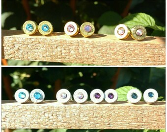 Bullet Earrings, Swarovski Elements, Bullet Jewelry, Bullet Stud Earrings, Pistol Earrings, Ammo Jewelry, 45 ACP bullet bling, 38 SPL, 9mm