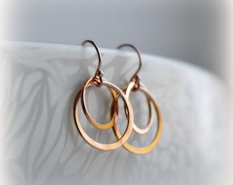 Double Hoop Earrings, Rose Gold Hoop Earrings, Pink Gold Circle Earrings, Rose Gold Circle Earrings, Gift for Her, Bridesmaid Gift Blissaria