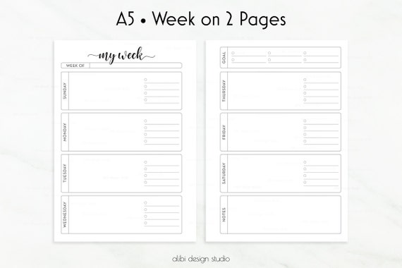 Weekly Undated Calendar Template : Weekly planner a inserts week on two pages undated Weekly Undated Calendar Template : Weekly planner a inserts week on two pages undated