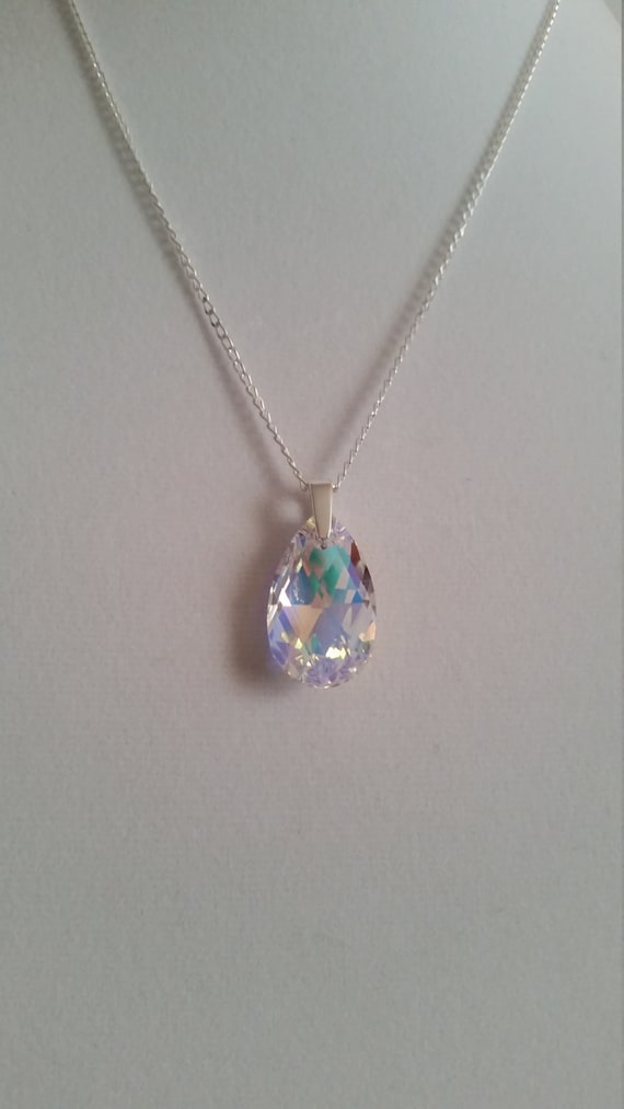 Swarovski crystal AB teardrop birthstone pendant necklace