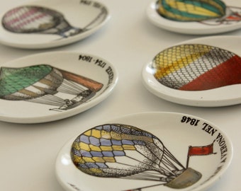 SALE! Fornasetti Palloni Coasters Rare 4" Plates Parachute & Balloon Collectible Plates Lithograph print Set of 7