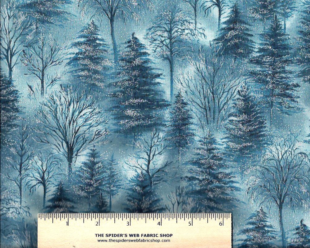Hoffman Fabrics Winter Pine Tree Forest with Silver