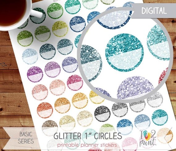 Glitter 1 Circle Box Printable Planner Stickers by ilove2print