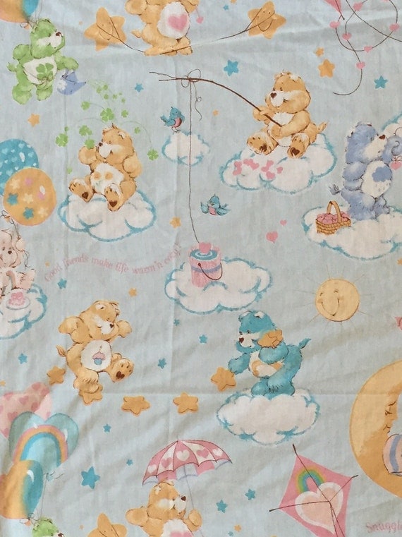 Vintage CARE BEARS Twin Flat Sheet Character Bedding Light