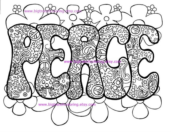 Adult Coloring Page Hippie Retro Peace Colouring