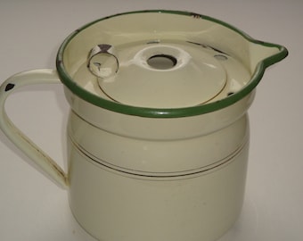 Vintage Cream Enamelware Coffee Pot With Lid