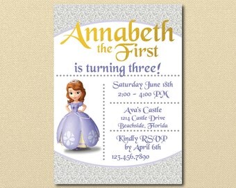 Sophia the First Invitation, Sophia the 1st Birthday Party, Disney Princess, Girl Birthday, Princess Party, Toddler Birthday,Princess Invite