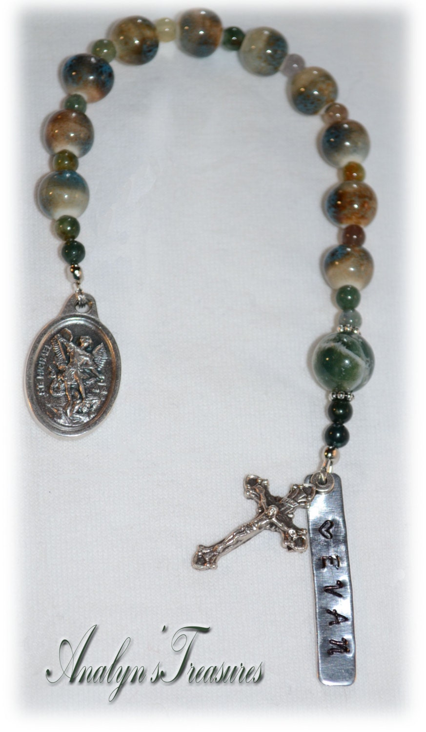 Personalized St. Michael Chaplet Pocket Rosary Jasper Beads