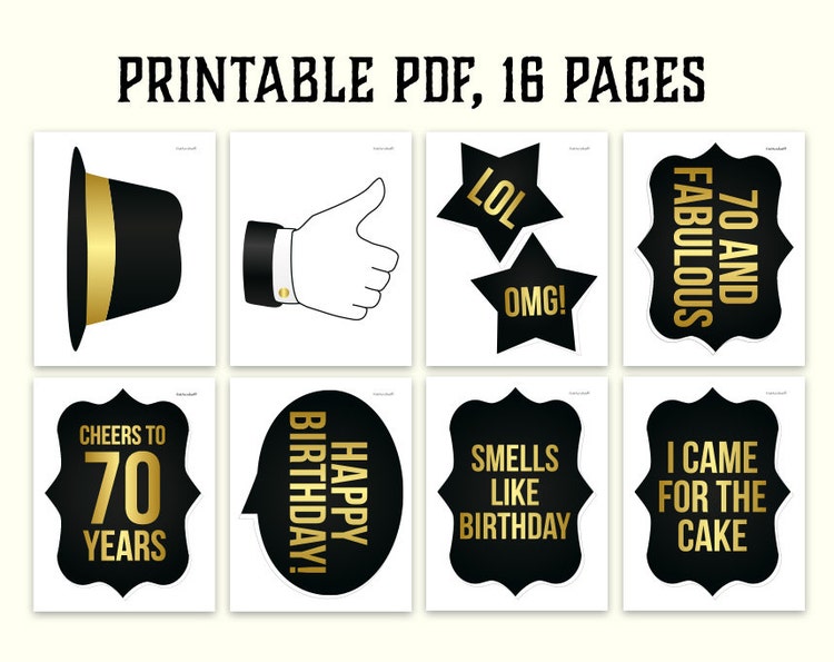 70th Birthday Photo Booth Props Printable PDF By HatAcrobat