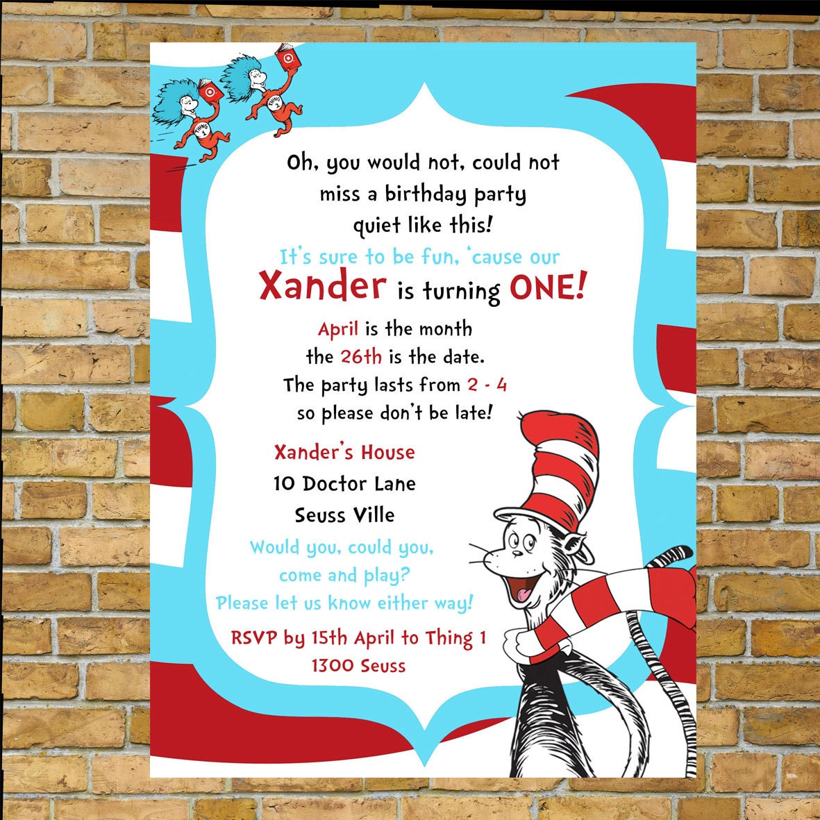 Dr Seuss Invitation Cat in the hat invitation by CreativeShores
