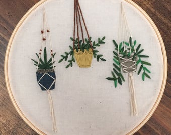 Embroidered Macrame Hanging Planters