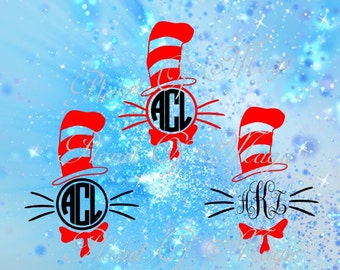 Dr Seuss Svg, Seuss Monogram Svg, Cat In The Hat Svg, Cricut Digital File, Silhouette Dxf