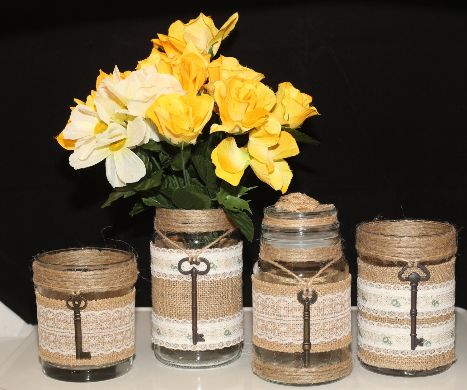 Decorative Jars Upcycled Jars Flower Vases Shabby chic