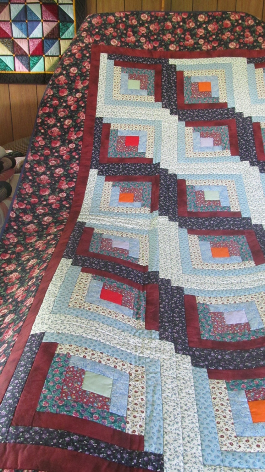 Amish Quilt Log Cabin With Plow Furrow King By GrandmasQuiltBarn