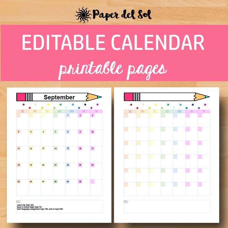Printable Calendar 2017 2018 Editable Calendar Monthly