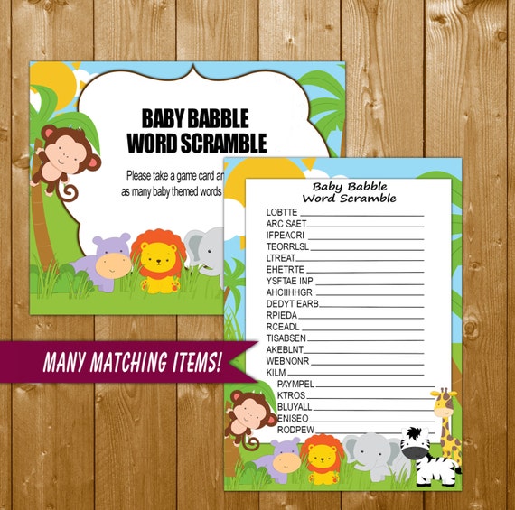 Safari Baby Shower Games Word Scramble By Showerprintables On Etsy