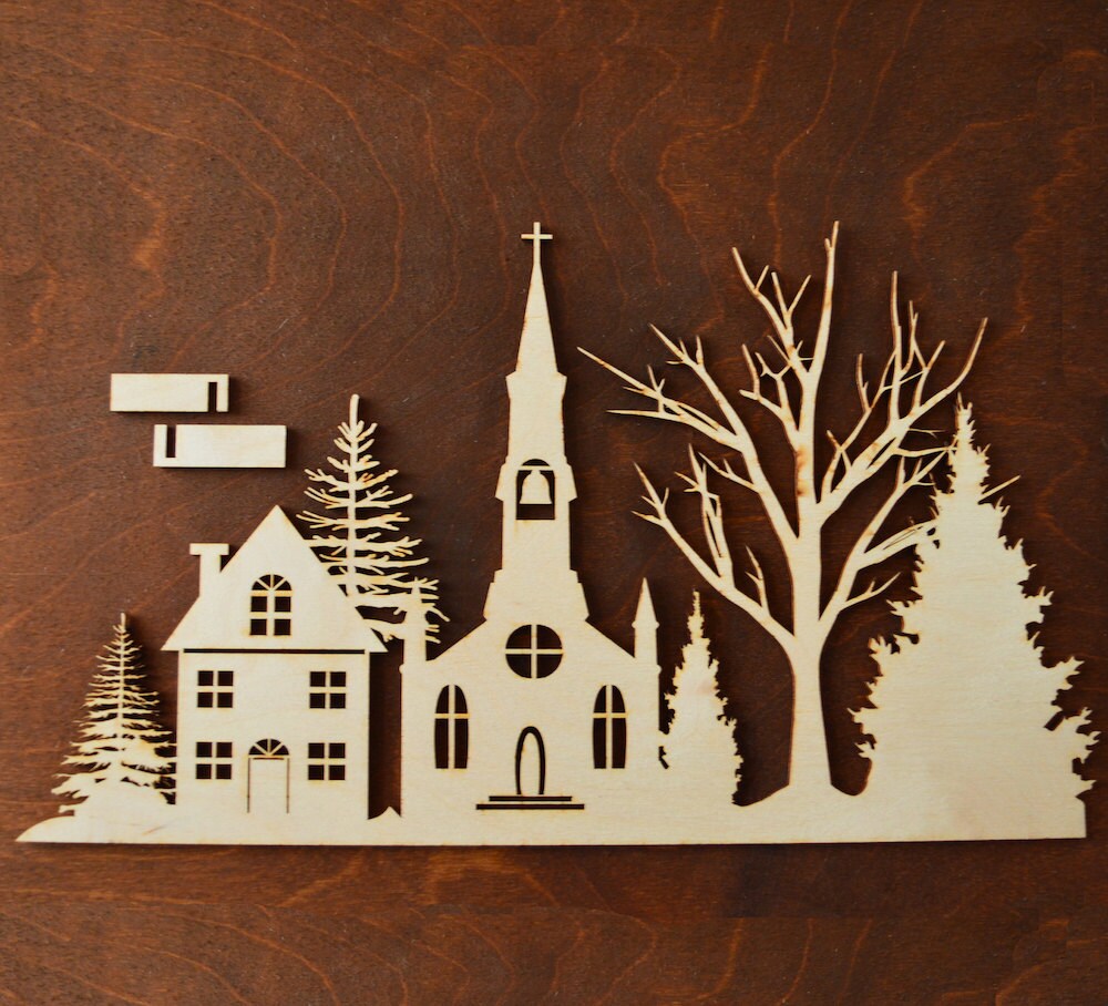 Christmas Scene Wood Winter Scene Christmas by MishiuFerris