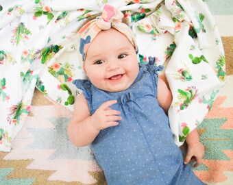 Boho swaddle baby blanket - girl baby shower gift - car seat cover, nursing cover, or burp cloth too - baby wrap, newborn take home swaddle