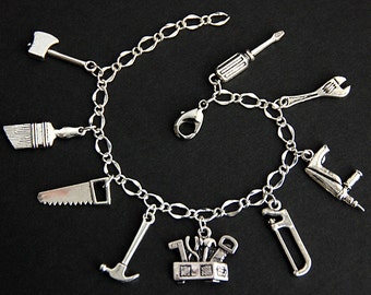 Handy Girl Bracelet. Home Improvement Charm Bracelet. DIY Fix It Tool Box Bracelet. Tools Bracelet. Silver Bracelet. Handmade Bracelet.