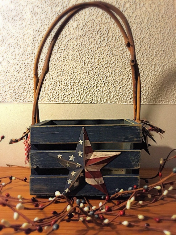 Handmade Americana Wooden Crate Basket by GrubbyChic on Etsy