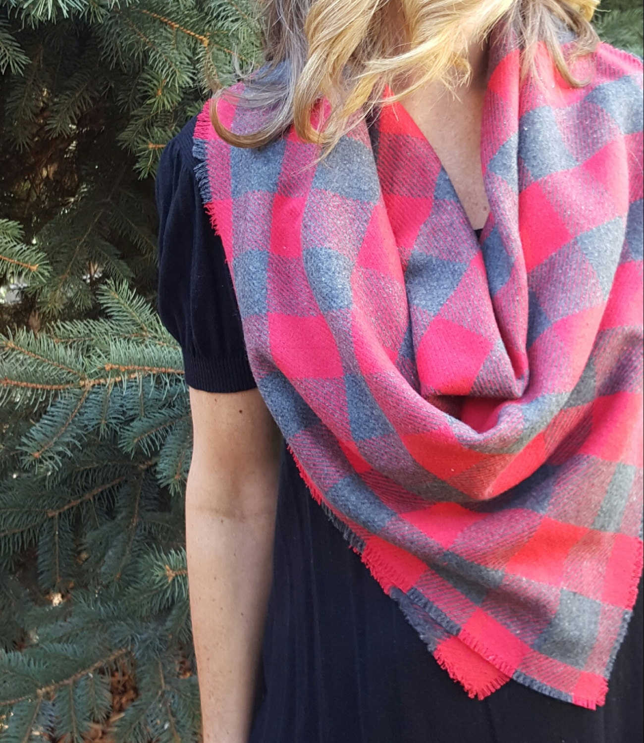 Plaid flannel blanket scarf large plaid cotton flannel