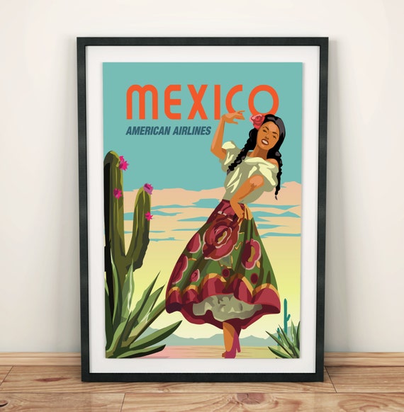 American Airlines Mexico Airline Poster Unframed