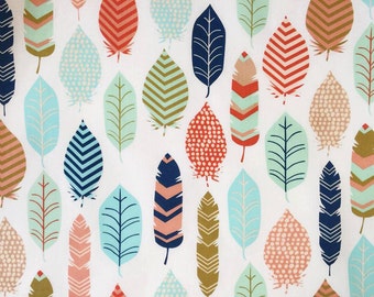 Colorful Feathers Fabric, Feathers Print Quilting and Apparel Fabric, Premium Quality Fabric