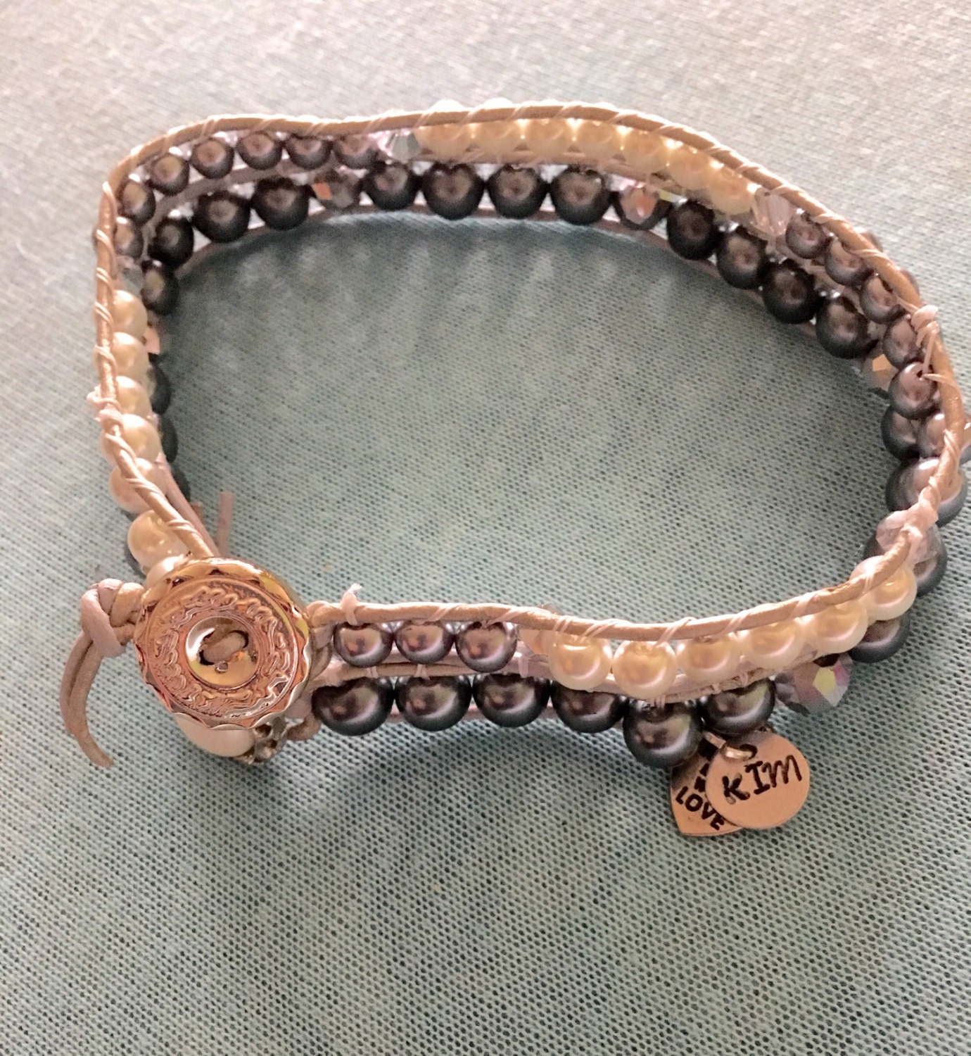 Leather and oearl cuff anklet or bracelets this one had