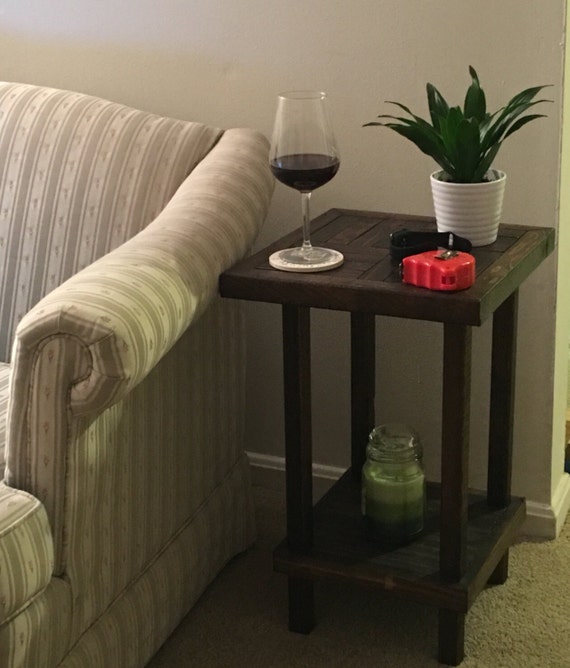 Rustic Accent Pine Table w/ Woodblock Top