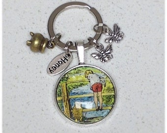 Classic Pooh Keyring, Winnie the Pooh, Bag Charm, Bees, Honey, Winnie keychain, Gift Ideas, Winnie Keyring, Winnie Keychain, Pooh Sticks,