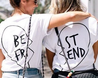 Best friend back print T-Shirt set one for you & your best friend best mates Set besties mates gift teen womans mans clothing