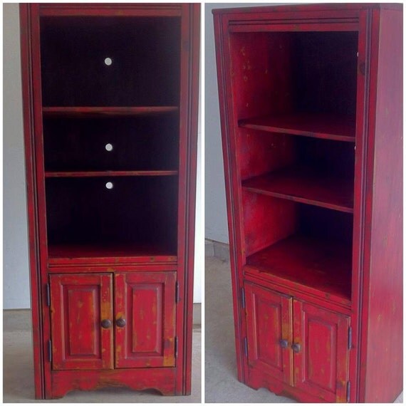 Red Rustic Distressed Cabinet / Bookcase by ThatPaintedPeace