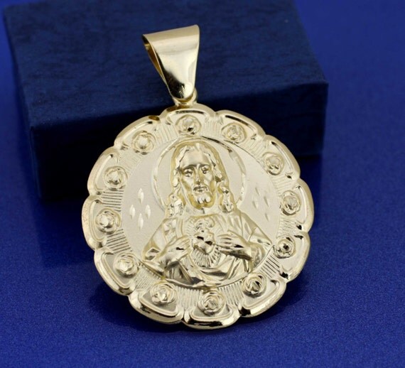 Large Sacred Heart of Jesus Medal Gold Plated Double Side