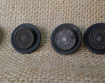 Vintage 1977 AMC Gremlin Levi Edition seat buttons, Levi Strauss and Company stamped Gremlin auto buttons, 7 vintage Gremlin buttons